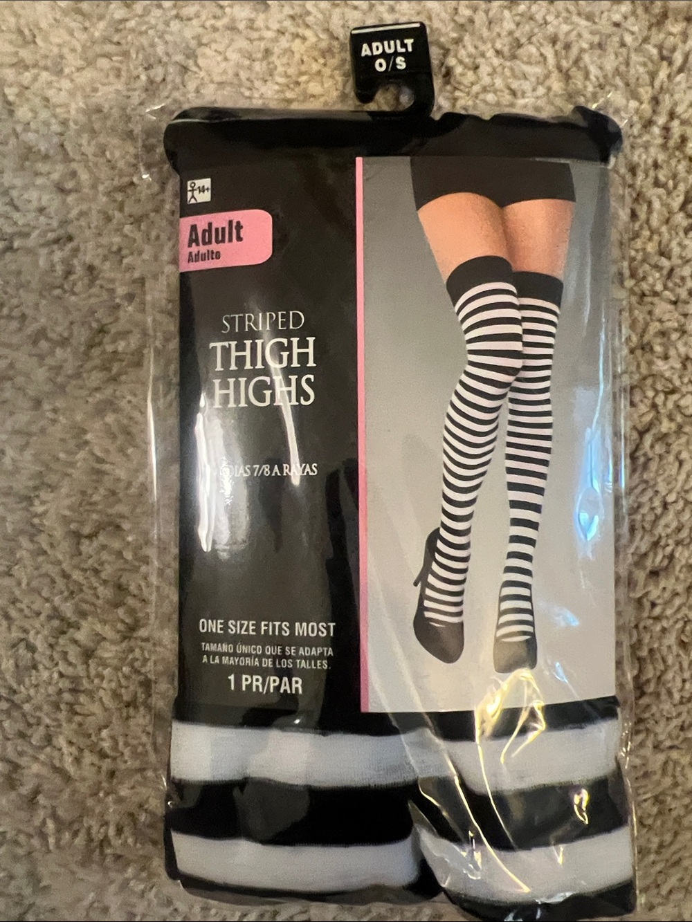 Striped Thigh High Socks - Black & White